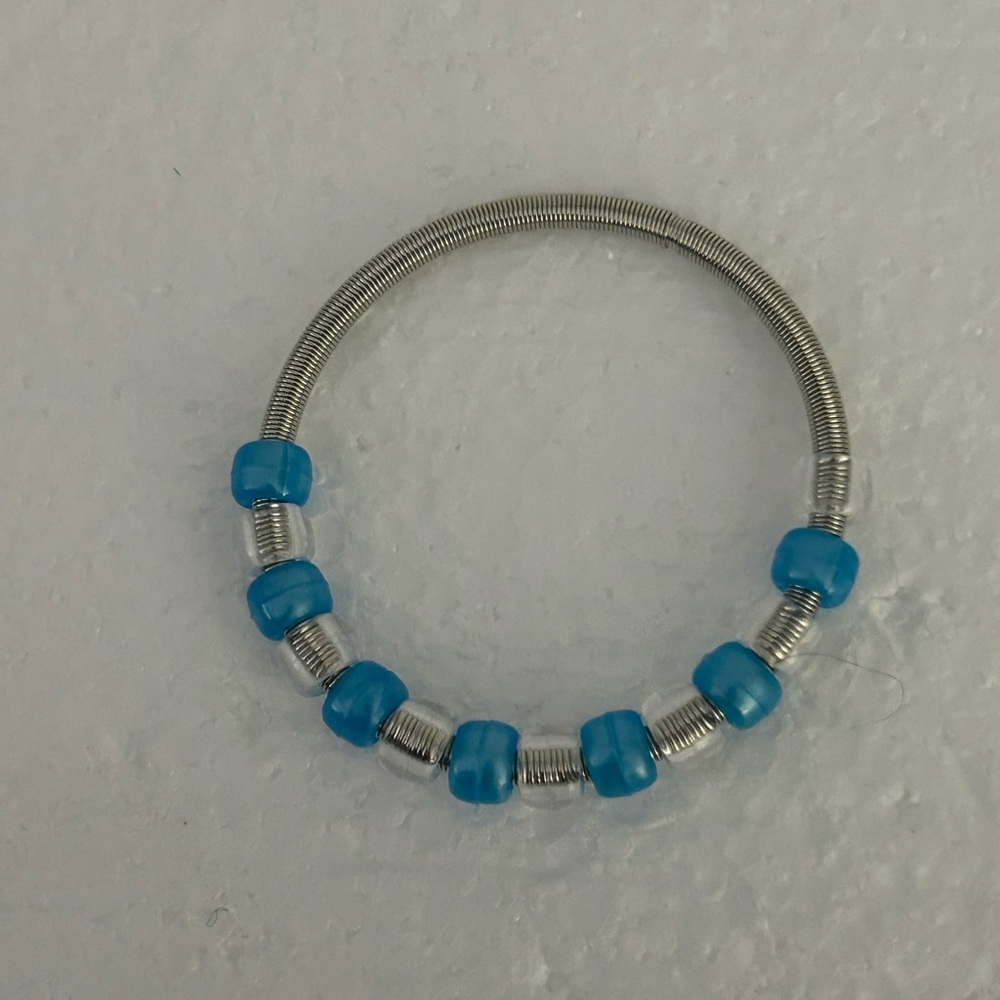 Handmade Blue Beaded Silver Bracelet